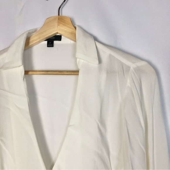 J. Crew Ivory White Drapey Crepe Long Sleeve Blouse 2 - Picture 3 of 3